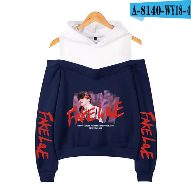 LJ-navy blue Bangtan мальчики Fake Love толстовки Kpop толстовка женская Мода Популярные с открытыми плечами толстовка спортивный костюм женская уличная одежда пуловеры - Цвет: LJ-navy blue