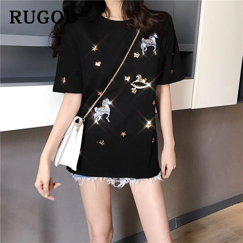 Женские футболки с короткими рукавами RUGOD корейские свободные круглым вырезом и