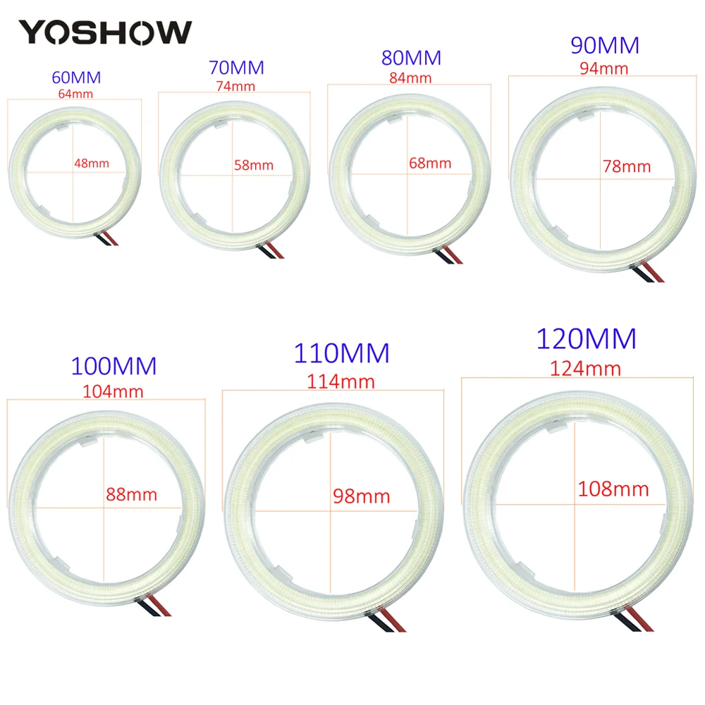 YOSHOW 2 шт. Ангельские глазки удара 60 мм 70 80 90 100 110 120 12 В 24 Halo Кольцо автомобилей