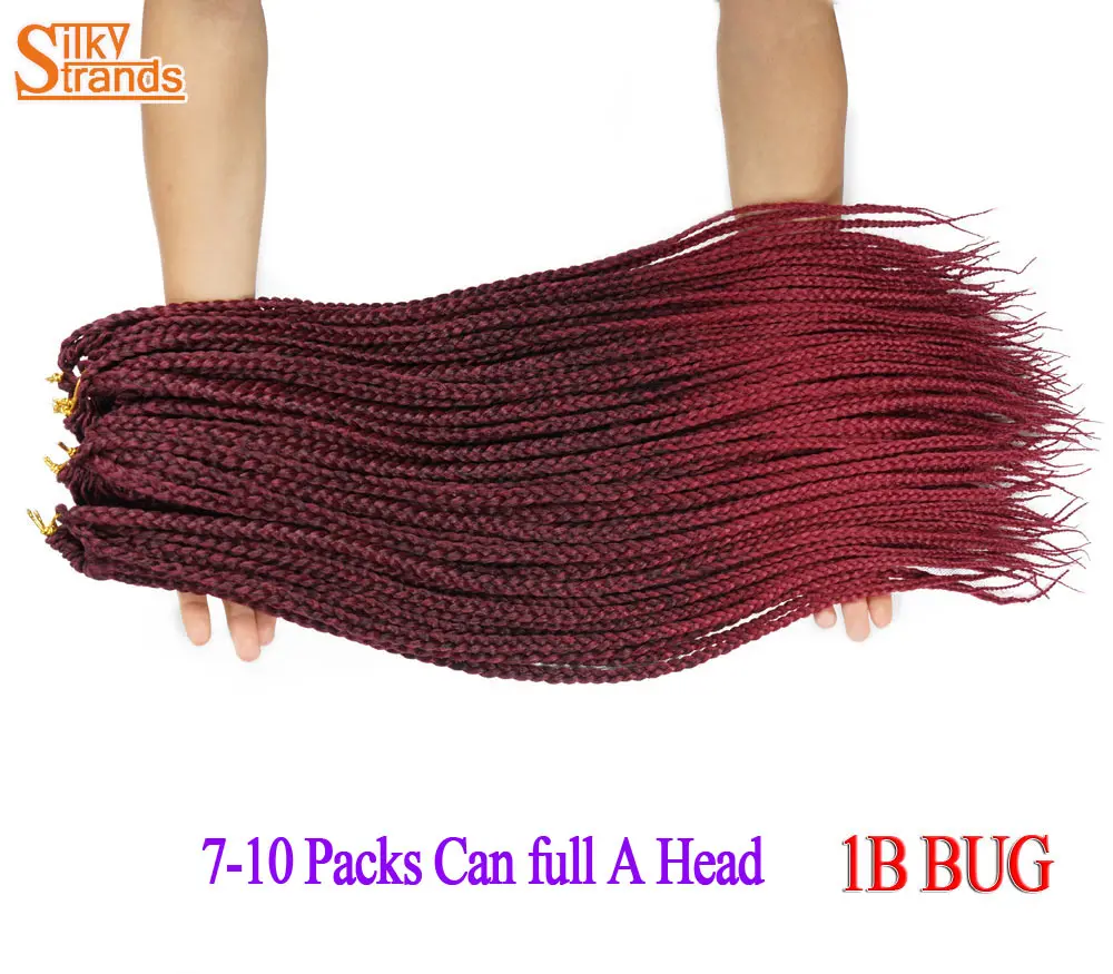 Шелковистые пряди, микро бокс, косички, вязанные волосы, вязанные крючком, косички, канекалон, волокно, Омбре, синтетические косички, волосы оптом - Цвет: T1B/бордовый
