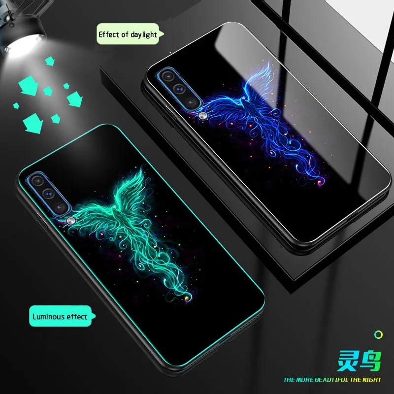 Dragon Wolf Luminous Glass Phone Case For Samsung Galaxy A50 a505 Luxury back Cover A30 a305 Night Shine case |