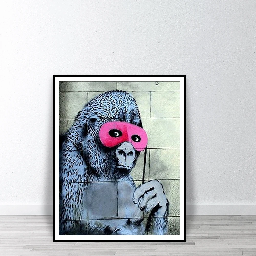 Настенный художественный постер Banksy Gorilla In A Pink Mask печать обезьяны с маской для