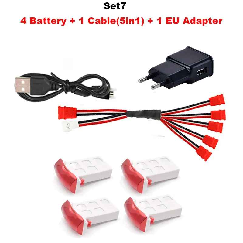 Set7 Syma X5UW X5UC Радиоуправляемый квадрокоптер емкость батареи 3,7 в 850 мАч Li-po аккумулятор Радиоуправляемый Дрон и зарядное устройство 5в1 кабель Радиоуправляемый Дрон запасные части - Цвет: Set7