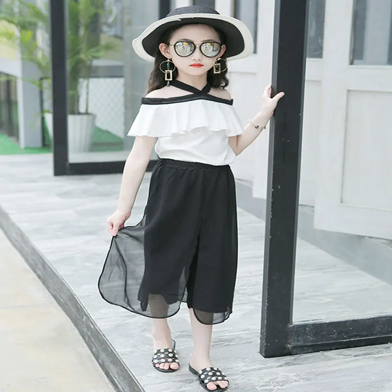 

Kids Clothes Girls Children Summer Strapless Wide Pants Two Piece Sets Fashion Parenting Boutique Outfits 2017
