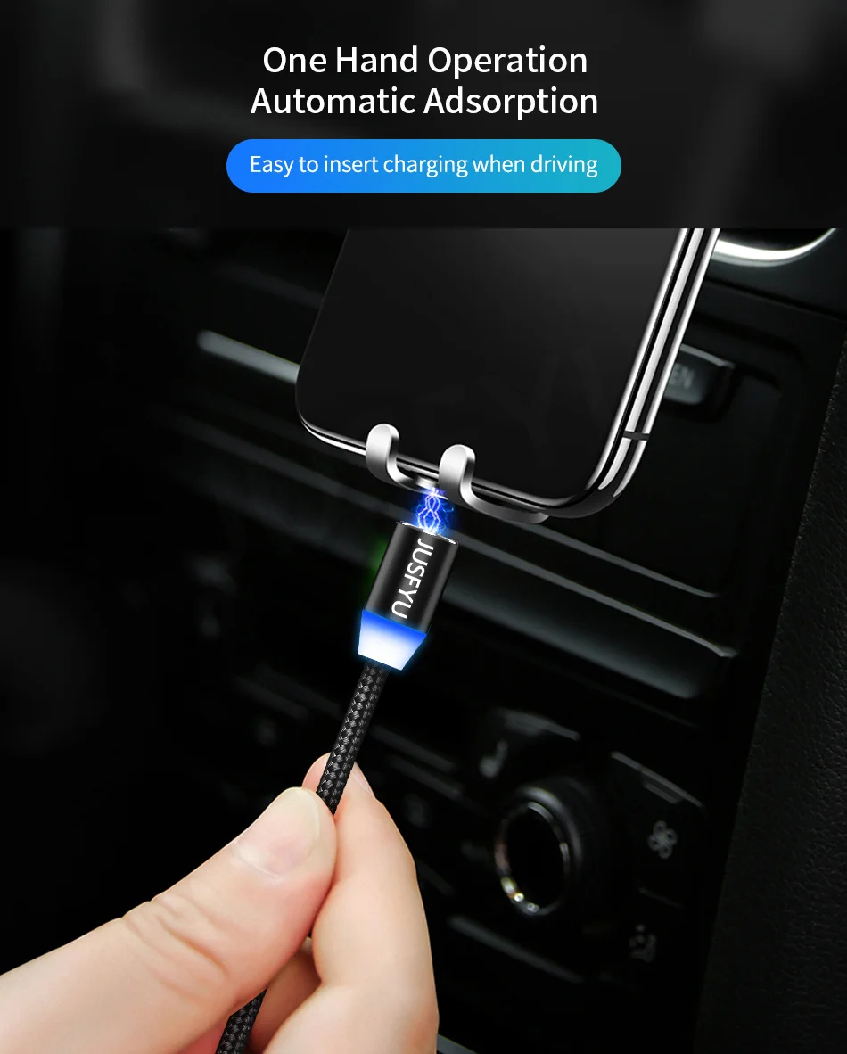 Магнитный кабель 1 м Плетеный мобильный светодиодный кабель типа C Магнит Micro USB кабель для зарядки для Apple iPhone X 7 8 10 samsung Xiaomi