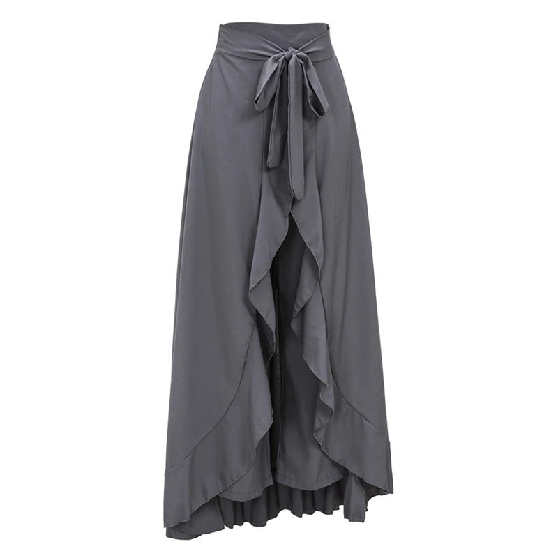 2019 Women Chiffon Tie-Waist Ruffle Pants Solid Color Long Trousers Ruffled Hem For Ladies 847349 | Женская одежда