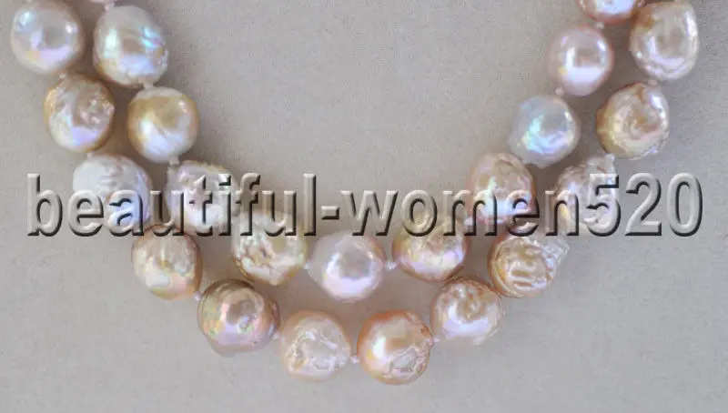 

Z8952 2Strands 12mm Almost Round PInk-Lavender Edison Pearl Necklace 21inch