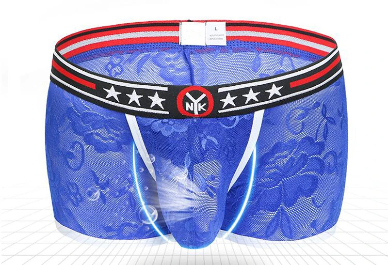 Fashion Men's Lace Transparent Underwear Nylon Comfortable Men Leisure Boxer Shorts Sexy Convex U Pouch Boxer Homme Underpants