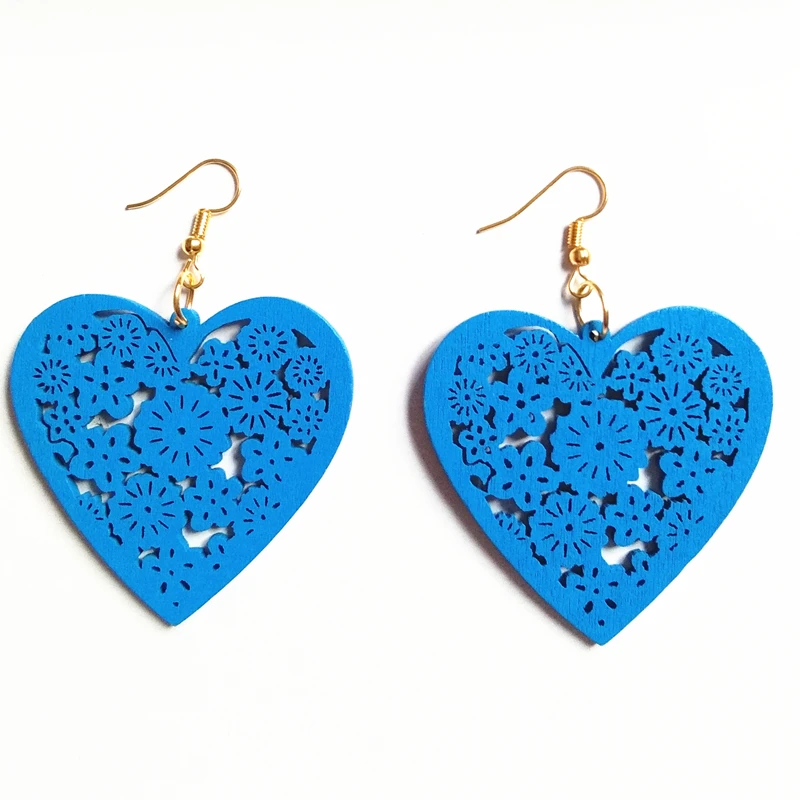 3D Модные полые резьба персиковое дерево в форме сердца серьги виде капель ручной