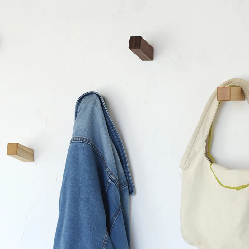 rectangle Solid wood wall creative hook wooden clothes of modern minimalist hanger | Дом и сад