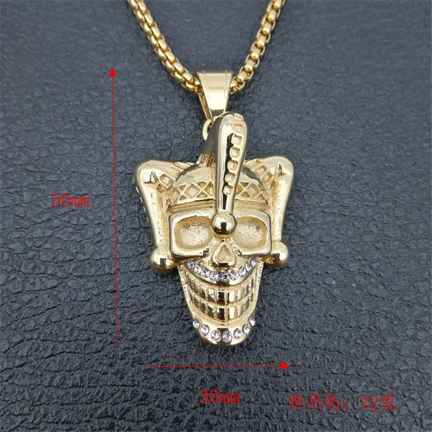 Хип хоп клоун Череп Подвески ожерелья для мужчин/женщин золотой цвет нержавеющая