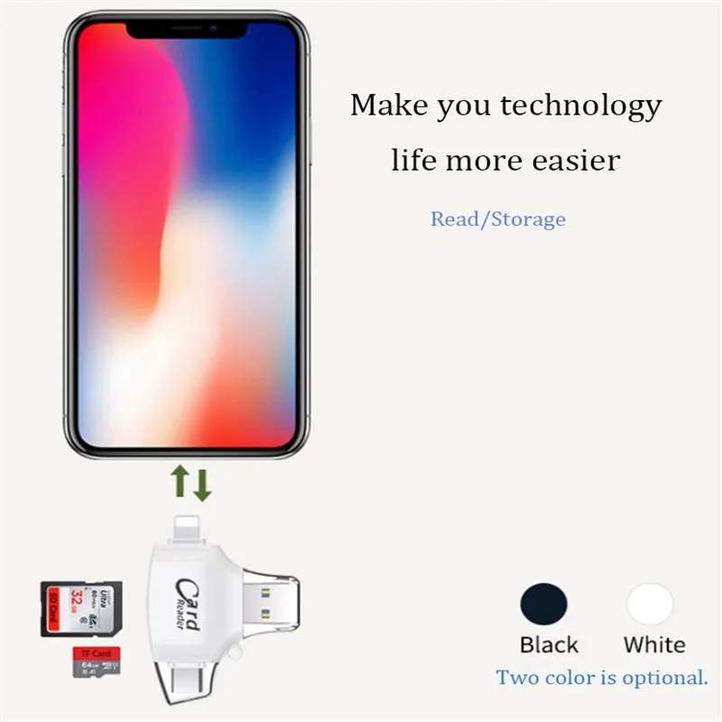 4 In 1 TYPE C USB Micro SD TF Card Reader Adapter For iPhone Ipad Andrid OTG Phones Computer | Компьютеры и офис