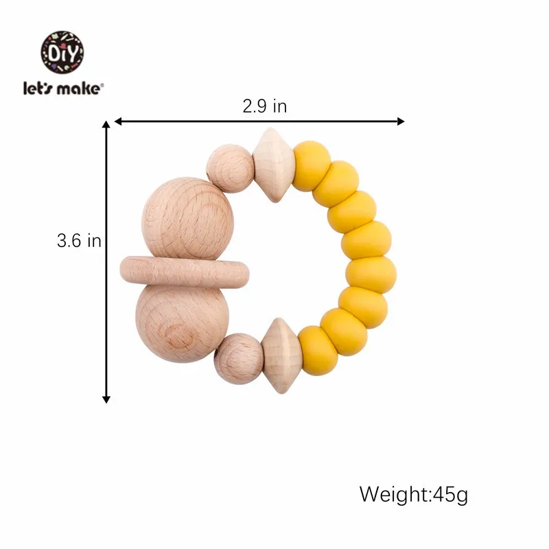 Hagamos 1 pc sonajeros de beb&eacute; juguetes de dentici&oacute;n de madera accesorios de enfermer&iacute;a regalo cuentas de silicona pulsera beb&eacute; Bpa silicona gratis mordedor-4