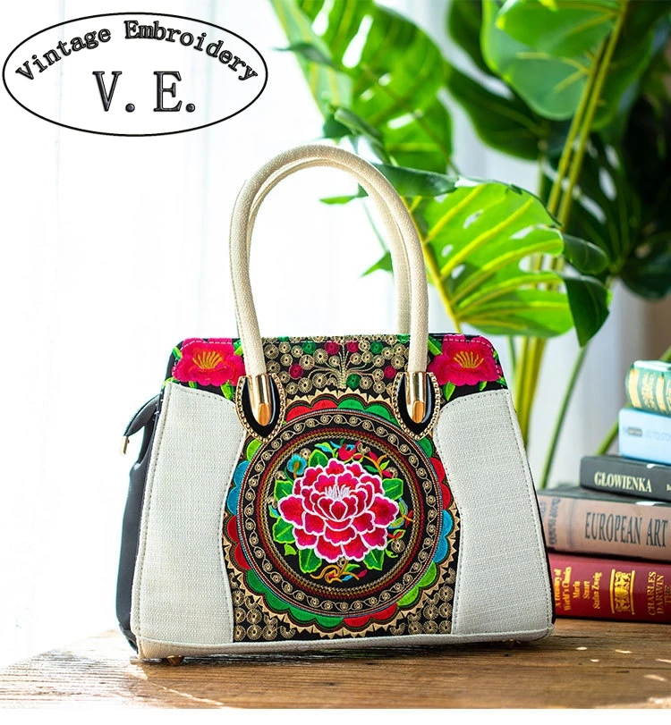 Винтажная женская сумка с вышивкой Цветочная Сумочка парусиновая Boho пляжная