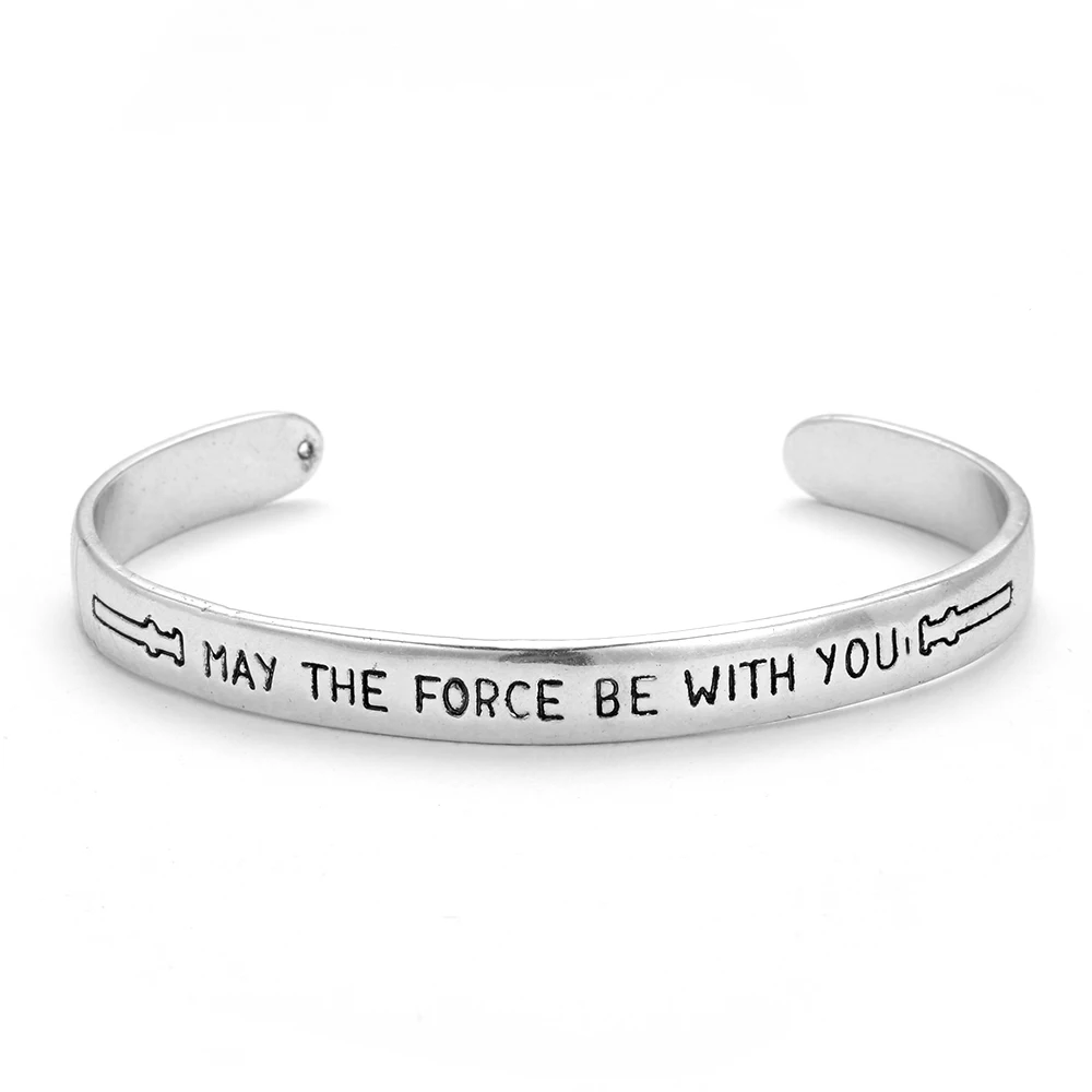 

Movie Jedi Copper Bangle "May the Force be with you"with Lightsaber Hand Carved Letter Bracelet Men Adjusted Bangle Wholesale