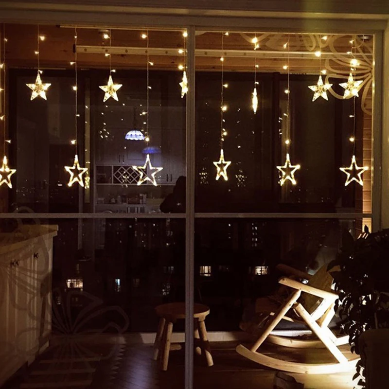 Christmas Lights AC110V-220V 2.5M Romantic Fairy Star LED Curtain String Lighting For Holiday Wedding Party Decoration | Лампы и