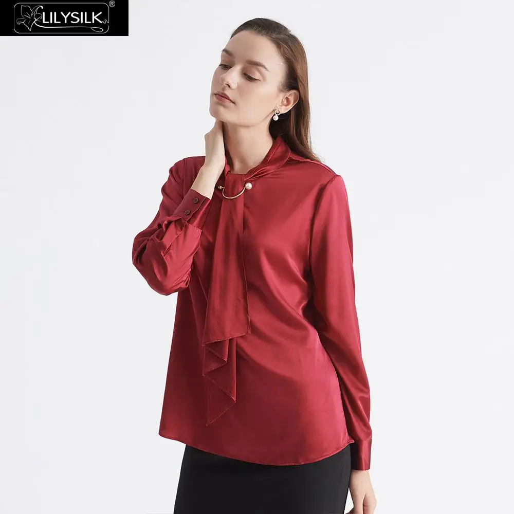 LilySilk блузка женская со стоячим воротником Новинка - Цвет: Claret