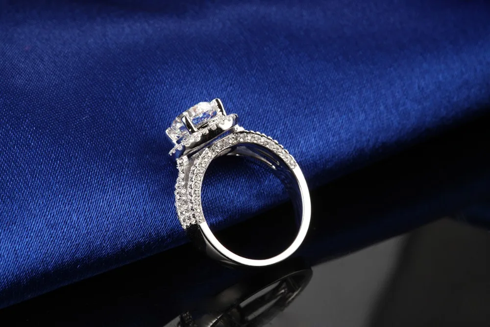 2CT Bonzer качественное синтетическое кольцо с круглым бриллиантом Твердое Серебро