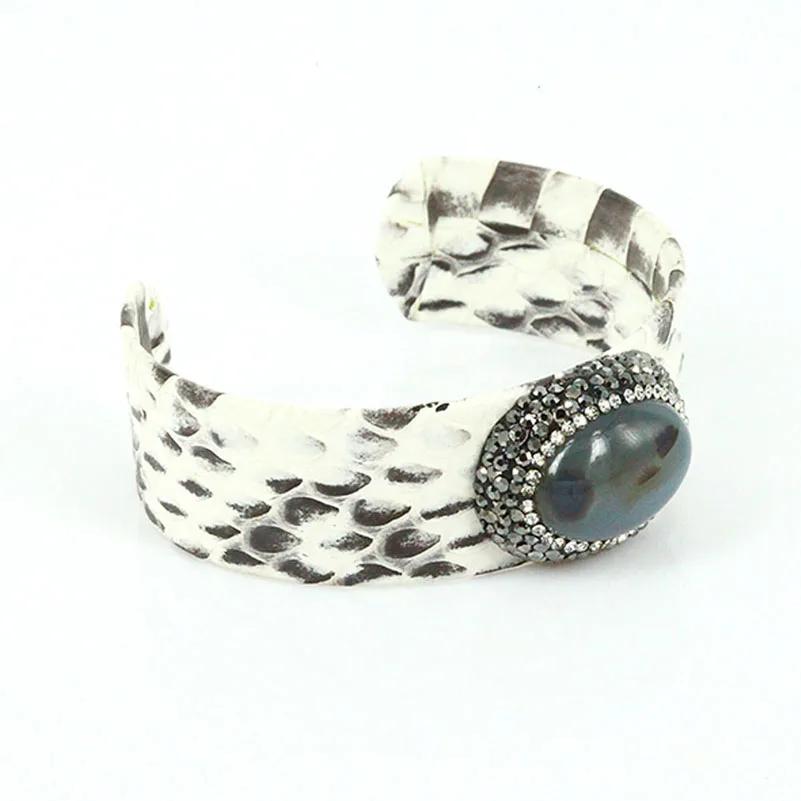 Роскошные ювелирные изделия черный серый кожаный Овальный натуральный