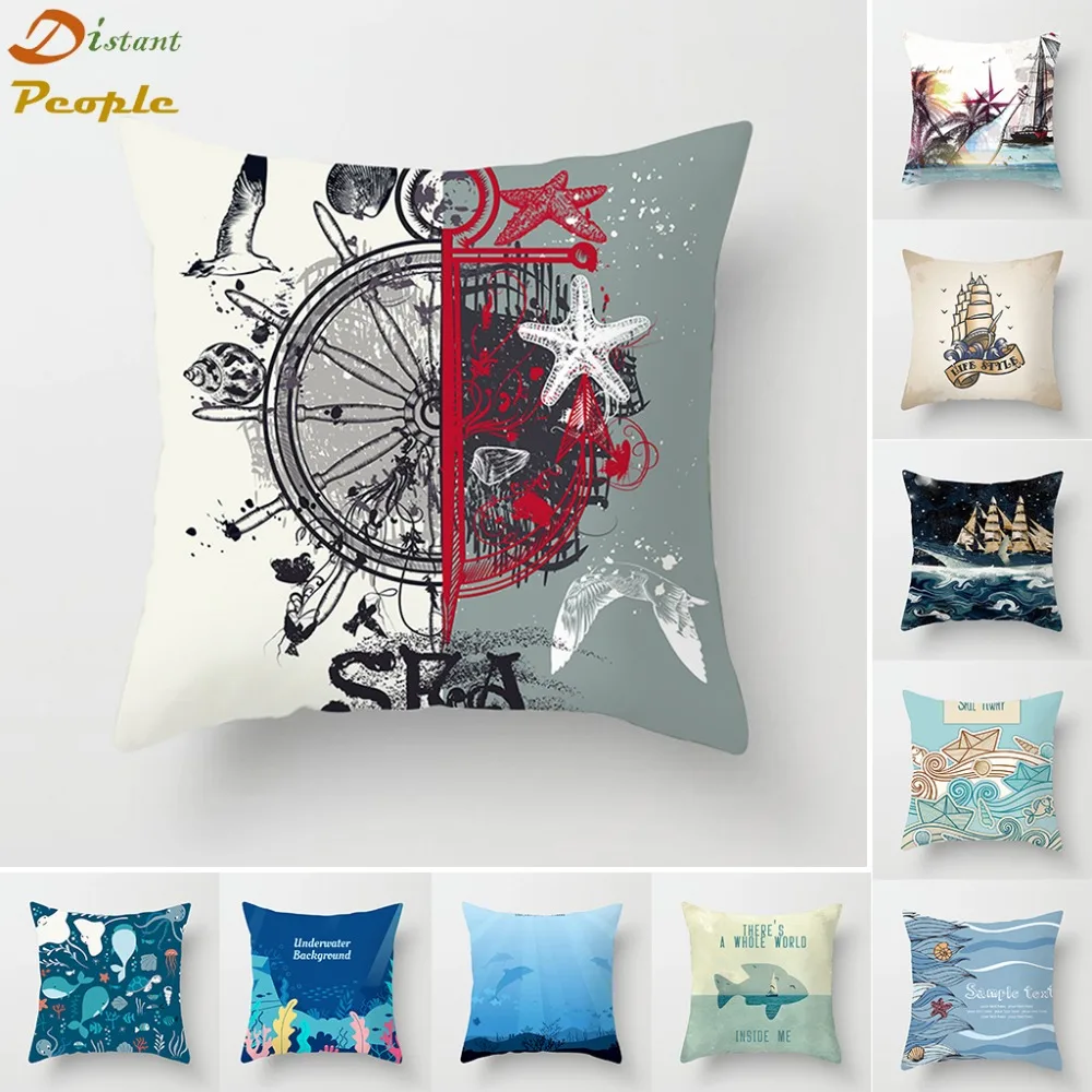 Sailing Cushion Cover Cotton Polyester Anchor Printed Throw Pillow Home Decor Chair case for Sofa Decorative | Дом и сад