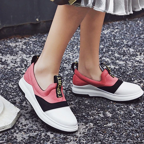 2018 Fashioinable Цвет блокирование круглый носок Slip on Sneakers Повседневное плоские легкие