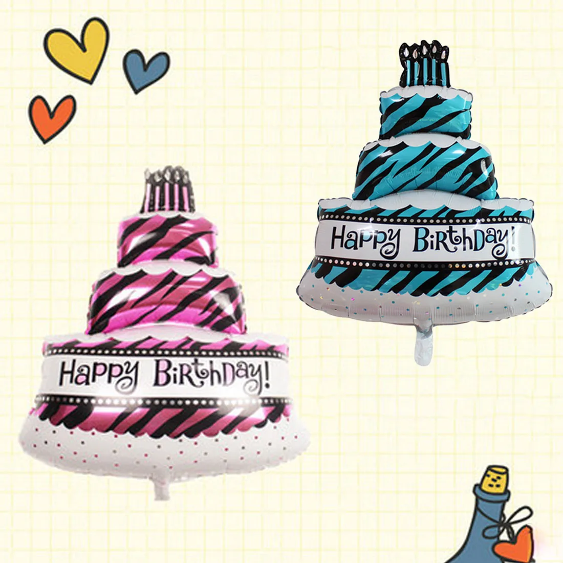 happy birthday Decor 1pcs/lot 100*69cm Three layers Birthday cake balloons aluminum foil ballon printed balloon | Дом и сад