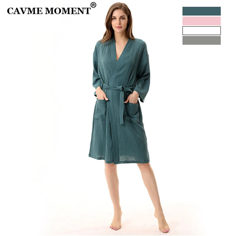 CAVME Women Cotton Waffle Towel Bathrobe for Men Bride LOGO CUSTOM Kimono Robe Bride Bridesmaid PLUS SIZE Sleepwear Nightgown