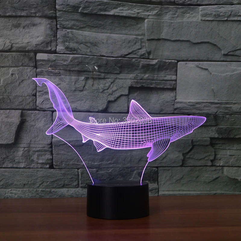 Творческий мультфильм Маленькая акула форма ночник 3D 7 меняющихся цветов