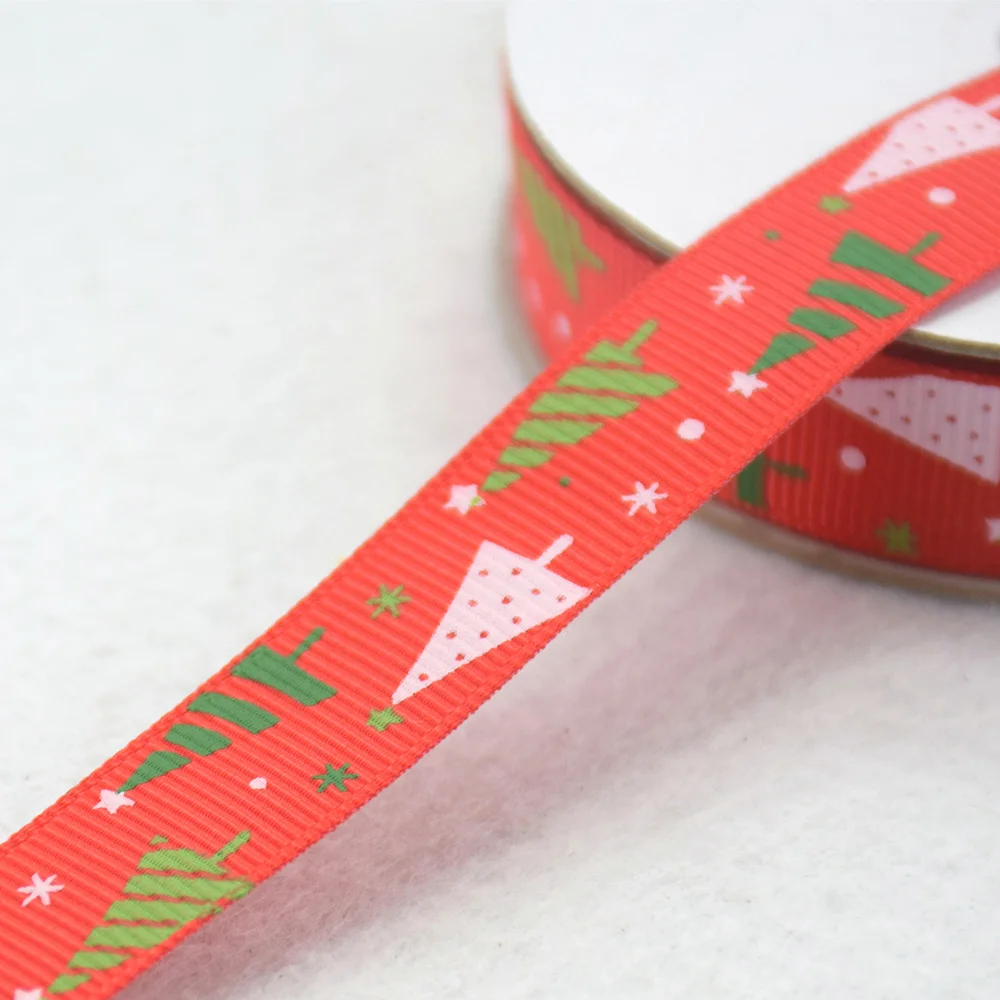 15 мм ширина печатная Рождественская елка отделка ленты Grosgrain кружевные атласные