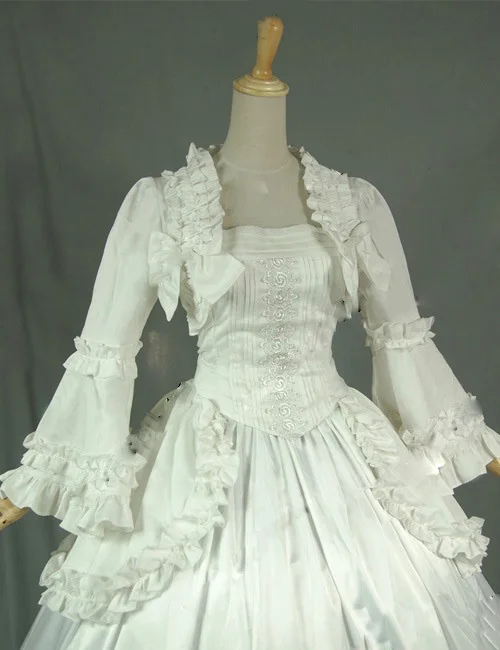 

White Period Victorian Gothic Ball Gown Satin Reenactment Dress Cosplay Customes