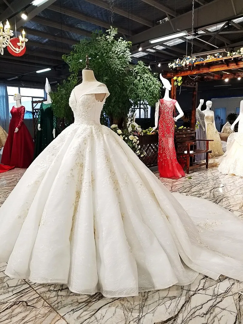 LS92440 свадебное платье с кружевом2018 дизайн мантии белой органзы с кружевами большой юбкой крышки рукава o шеи корсет сексуальное прозрачное свадебное платье назад