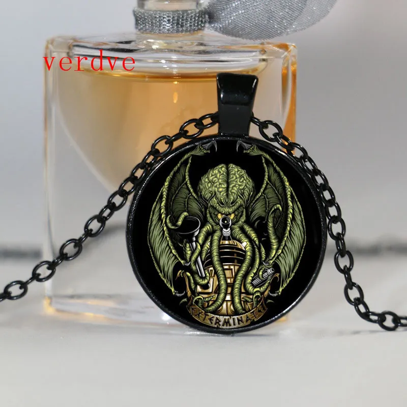 Винтажное ожерелье с кабошонами Kraken Cthulhu длинное серебряное на цепочке эффектные