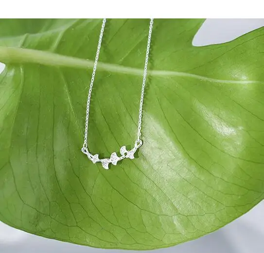 462ZHAO Literature art Branch silver Apricot leaves lovely Leaf S925 Silver necklace Clavicular chain Gift female models | Украшения и