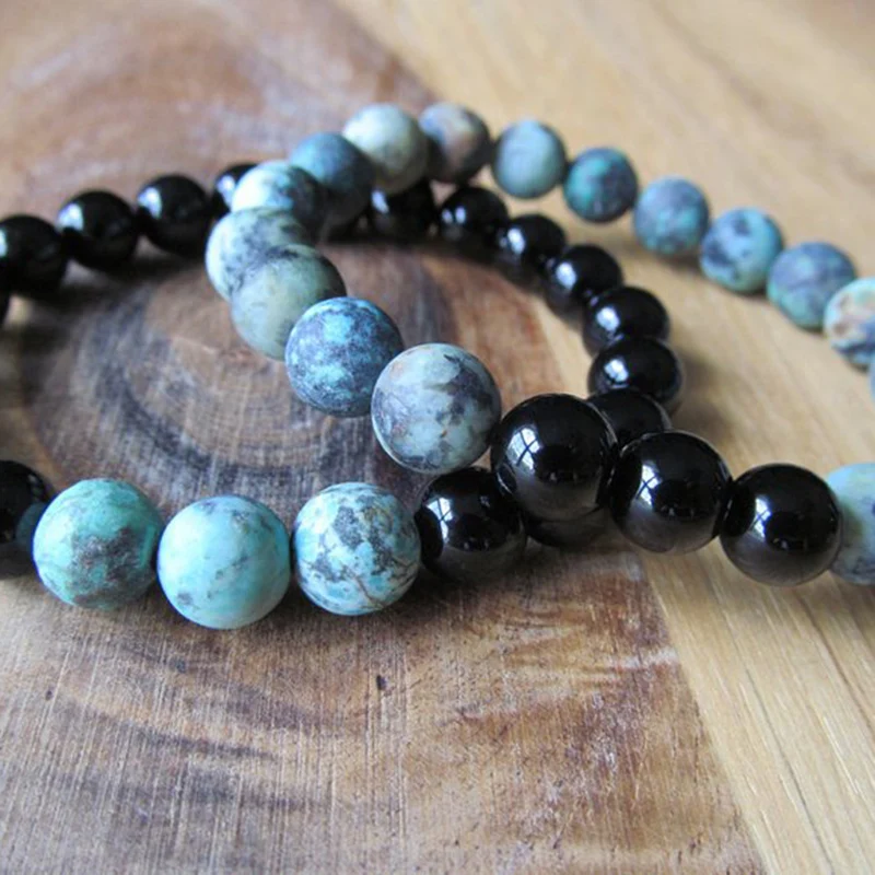 Beaded Bracelets Set Black Onyx And Matte African T-urquoise Mala Bracelet Couples For Boyfriend Girlfriend | Украшения и