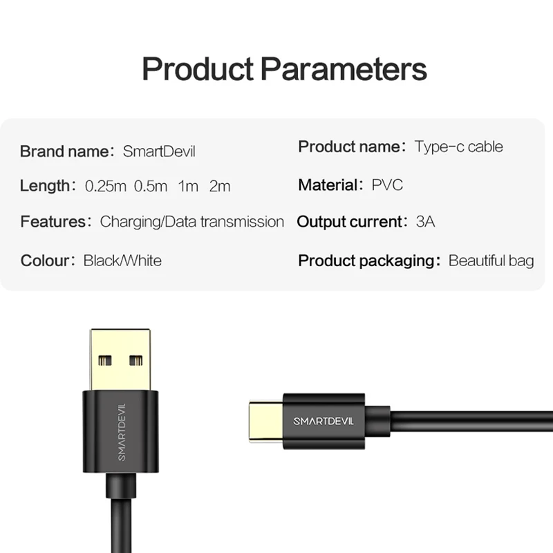 USB Type C кабель SmartDevil для Samsung Galaxy S10 S9 Plus мобильный телефон с функцией быстрой