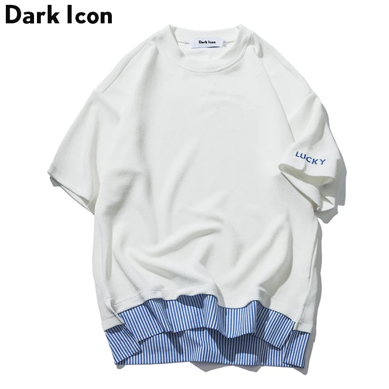 Patchwork Overseized T-shirt Men 2018 Summer Preppy Style Tee Shirts Tshirts for Blue White | Мужская одежда