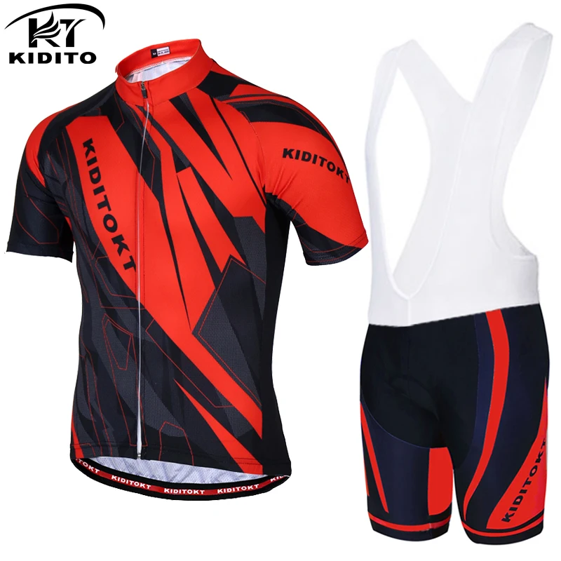 Jersey and Bib Pants KIDITOKT анти-УФ Pro Летний Велоспорт Джерси Набор для мужчин MTB велосипед Велоспорт одежда Костюм дышащий гоночный велосипед нагрудник одежда костюм - Цвет: Jersey and Bib Pants