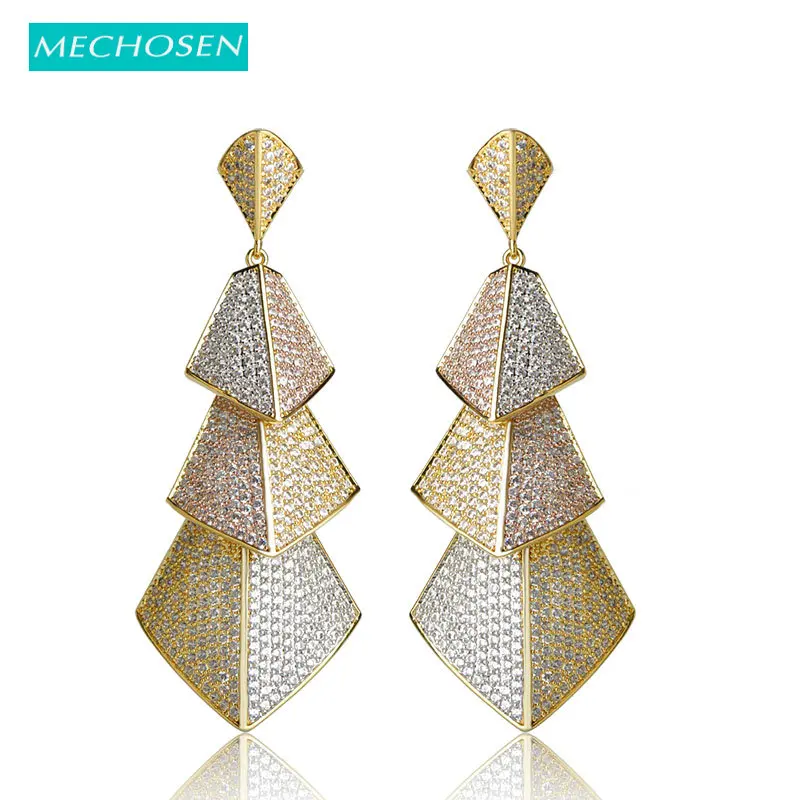 MECHOSEN сверкающие проложенные микро циркония длинные висячие серьги для женщин