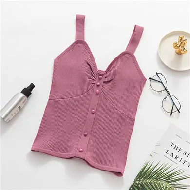 Rose Pink GCAROL, летний бюстгальтер в форме вязанной майки, сексуальный тонкий винтажный укороченный топ, жилет с бусинами для девочек, базовый короткий жилет - Цвет: Rose Pink