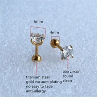 titanium with 6mm clean zircon stud earrings 316l stainless steel gold color ip planting no fade no allergy