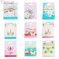 taoup 10pcs pink flamingo unicorn plastic gift bags wrapping supplies horns unicorn party decor happy birthday llama candy bags