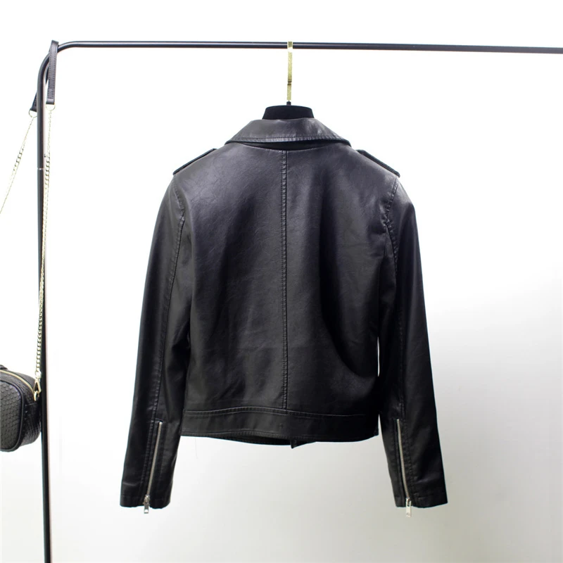 

Ailegogo New Autumn Women Red Faux Leather Jacket Soft PU Outwear Turn-down Collar Short Slim PU Motorcycle Biker Punk Coats