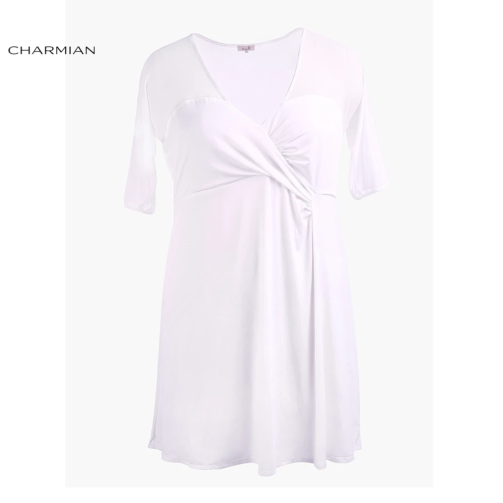 Charmian Sexy Deep V Neck Dress for Women Summer Autumn Half Sleeve Elegant Black Slim Daily Work Office Casual | Женская одежда