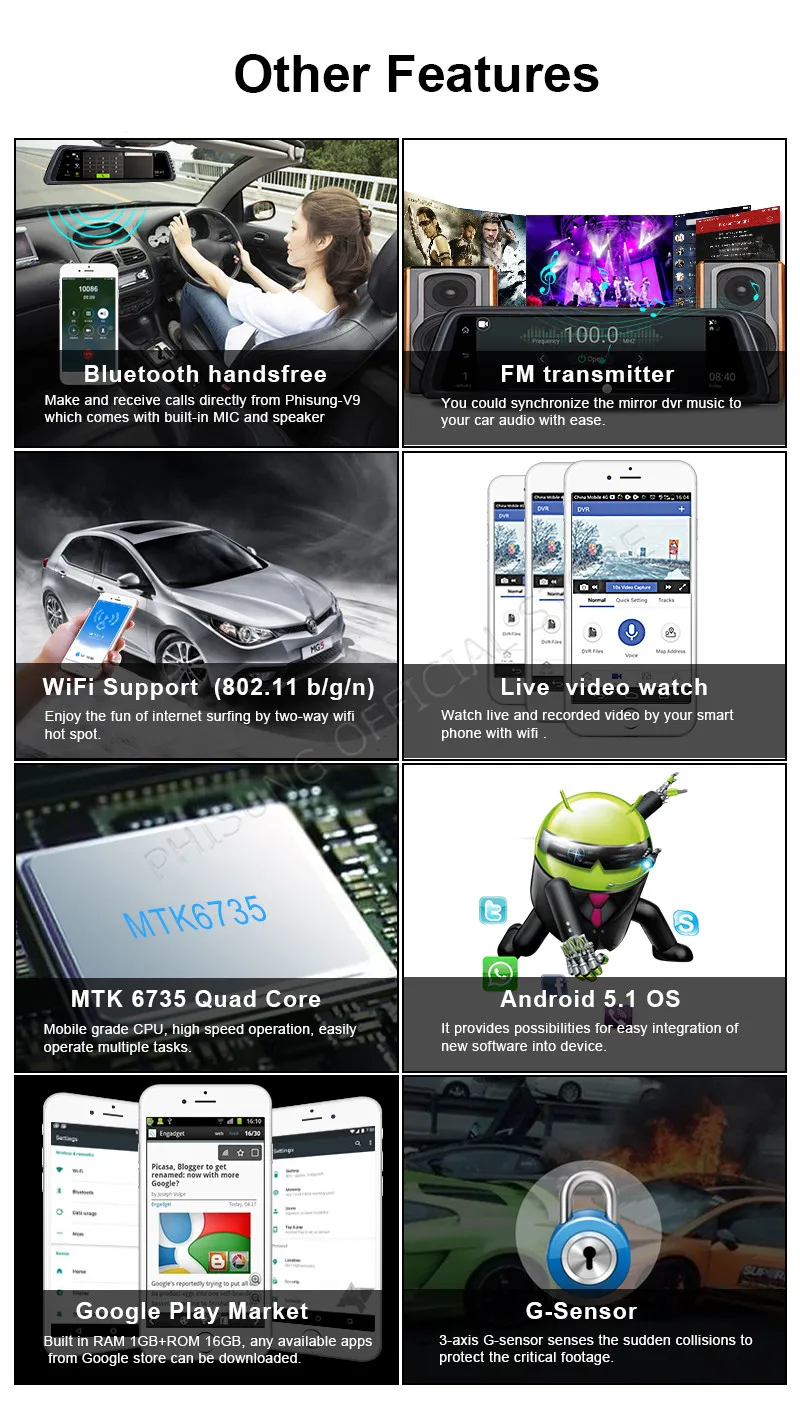 Phisung V9 Plus 4CH камера s объектив 1" Android Navi Автомобильная камера с gps зеркало заднего вида dvr привод рекордер ADAS wifi RAM2GB+ ROM32G