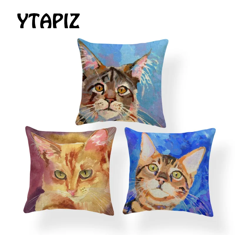 Персонализированные окрашенные кошачьи наволочки зеленые желтые синие черные