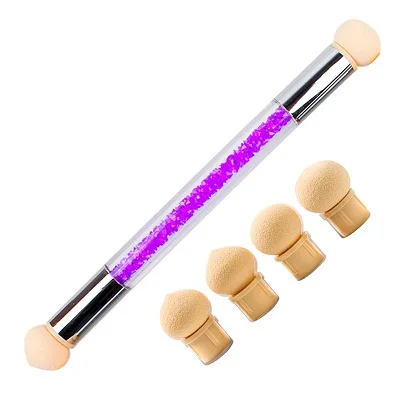 Purple Set Ladymisty дизайн ногтей Губка Кисть двухголовая ручка градиент Цветущая передача штамповка 6 губка головка ручка Маникюрный Инструмент - Цвет: Purple Set