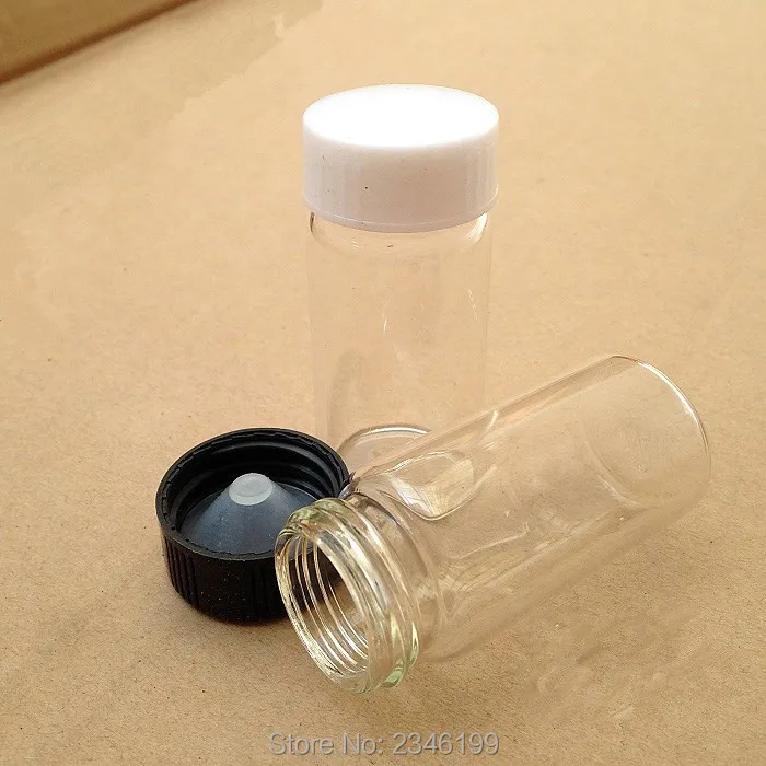 

10ML 20ML 60pcs Amber Clear Medical Glass Vials With Plastic Black Screw Cap Liquid Injection Bottles Packaging Bottles