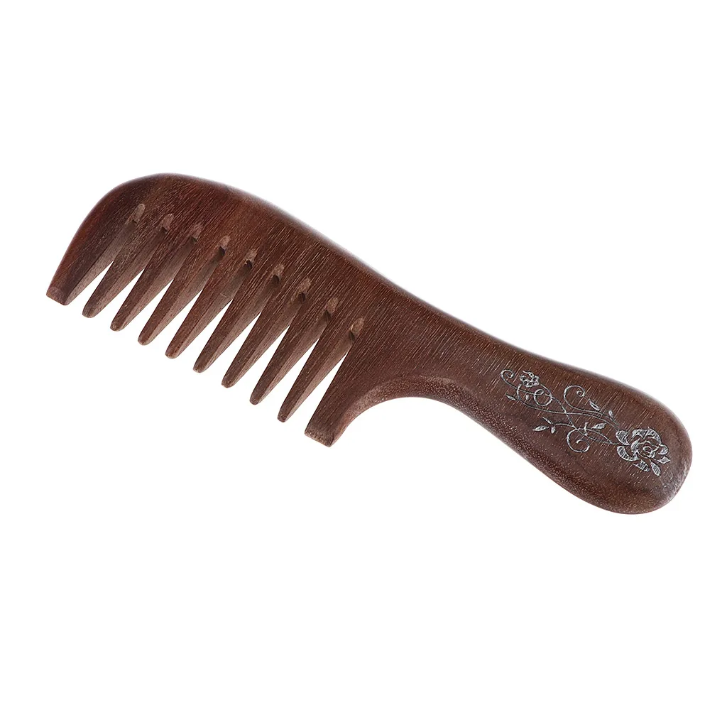 Wide Tooth Detangling Comb No-static Natural Wooden Comb for Curly Wavy Straight Dry Wet Thick or Fine Hair
