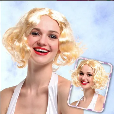 

Halloween Vent Toy Monroe Wig Party Stage Makeup Performance Bar Festival Fluffy Eye-catching Ma'am Short Curly Hair