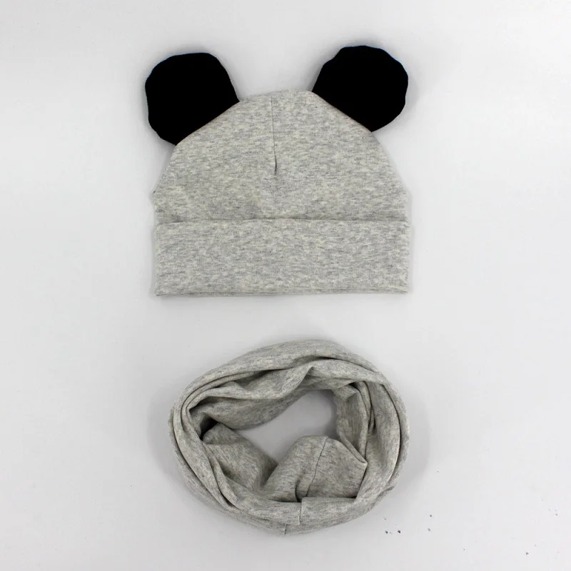 light grey black ear Baby Hat Cotton Ear Cap For Boys And Girls Winter Hat Scarf Set Children Boys Cap Scarf 2PCS - Цвет: light grey black ear